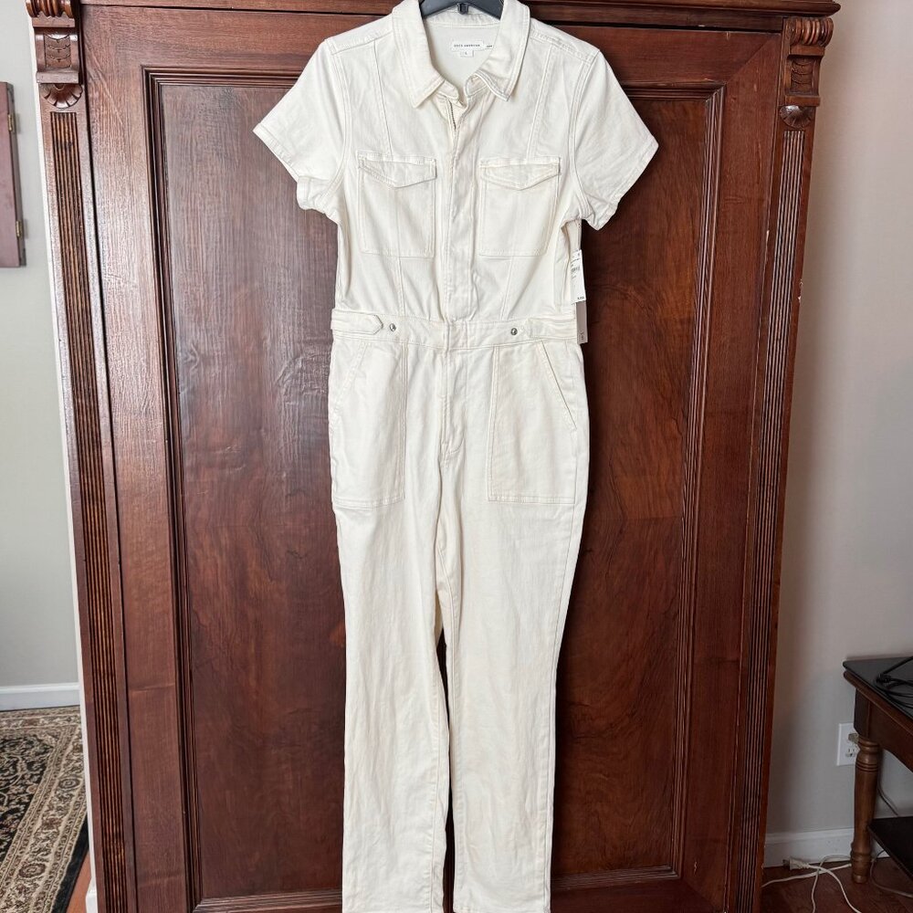 Good American Off-White Short Sleeve Utility Jumpsuit